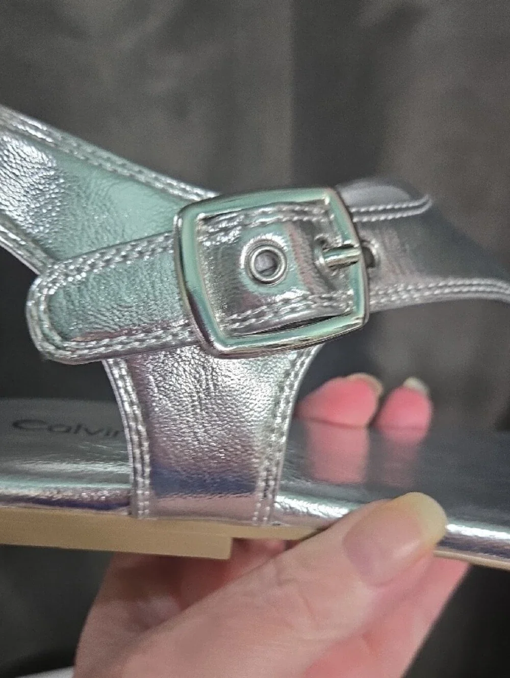 Calvin Klein Metallic Silver Thong Slingback Sandals